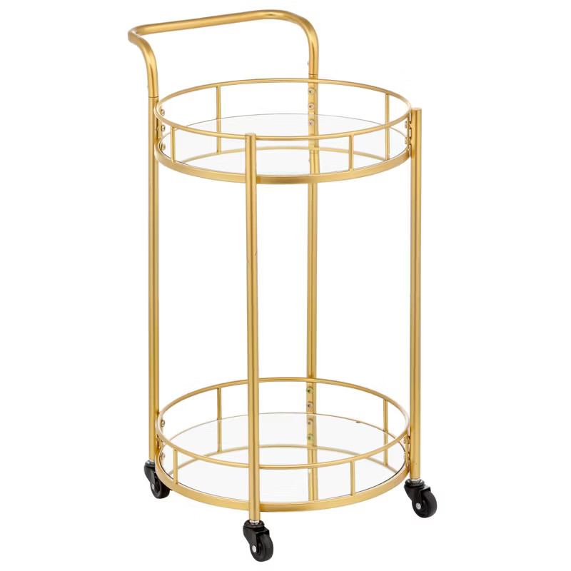 mDesign Metal Rolling Food and Beverage Bar Cart with Glass Shelves | Target