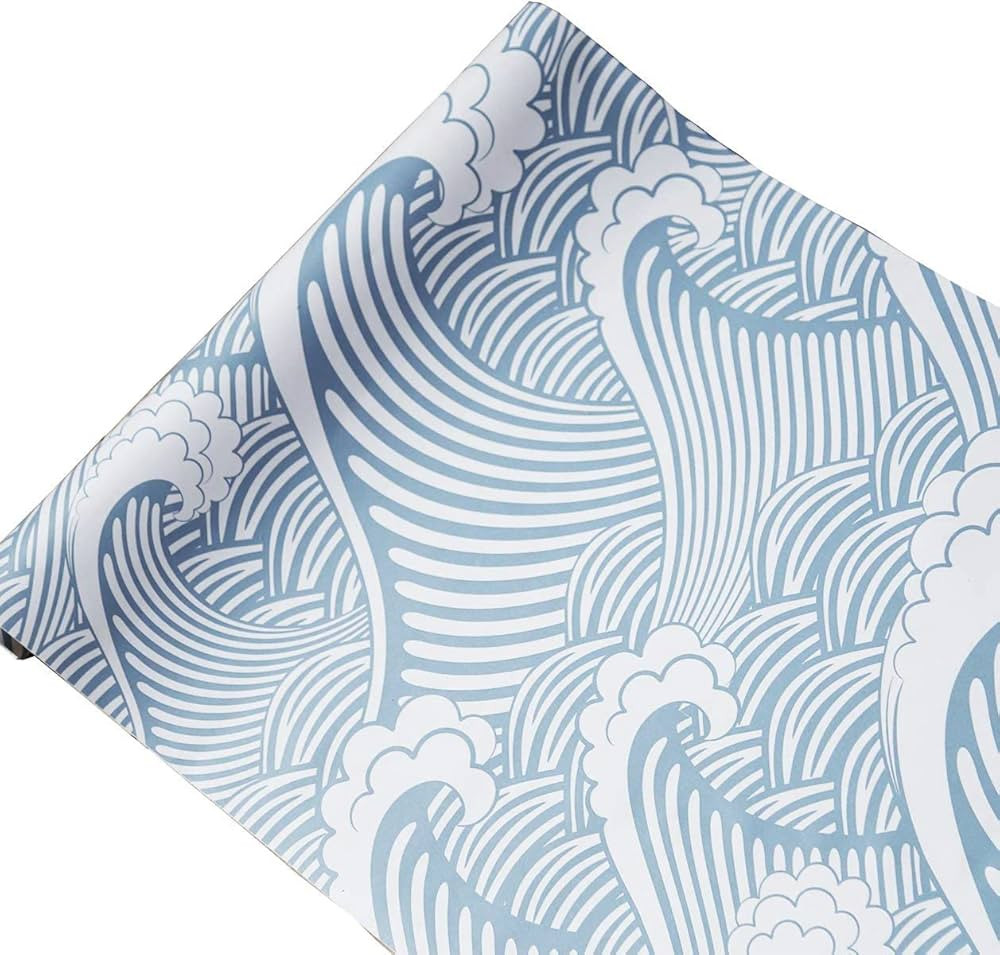 Cute Sea Waves Adhesive Shelf Liner Peel & Stick Dresser Drawer Sticker Cabinet Sticker Furniture... | Amazon (US)