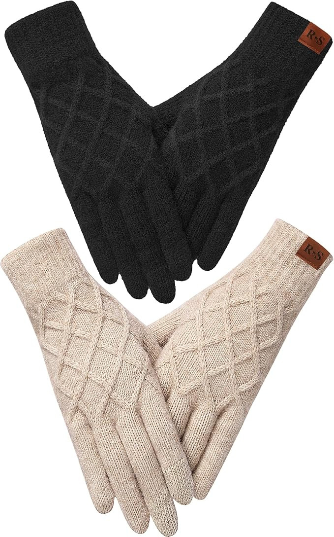 REACH STAR 2 Pairs Winter gloves for women Touch screen Elastic Thermal knit Lining Warm Gloves f... | Amazon (US)