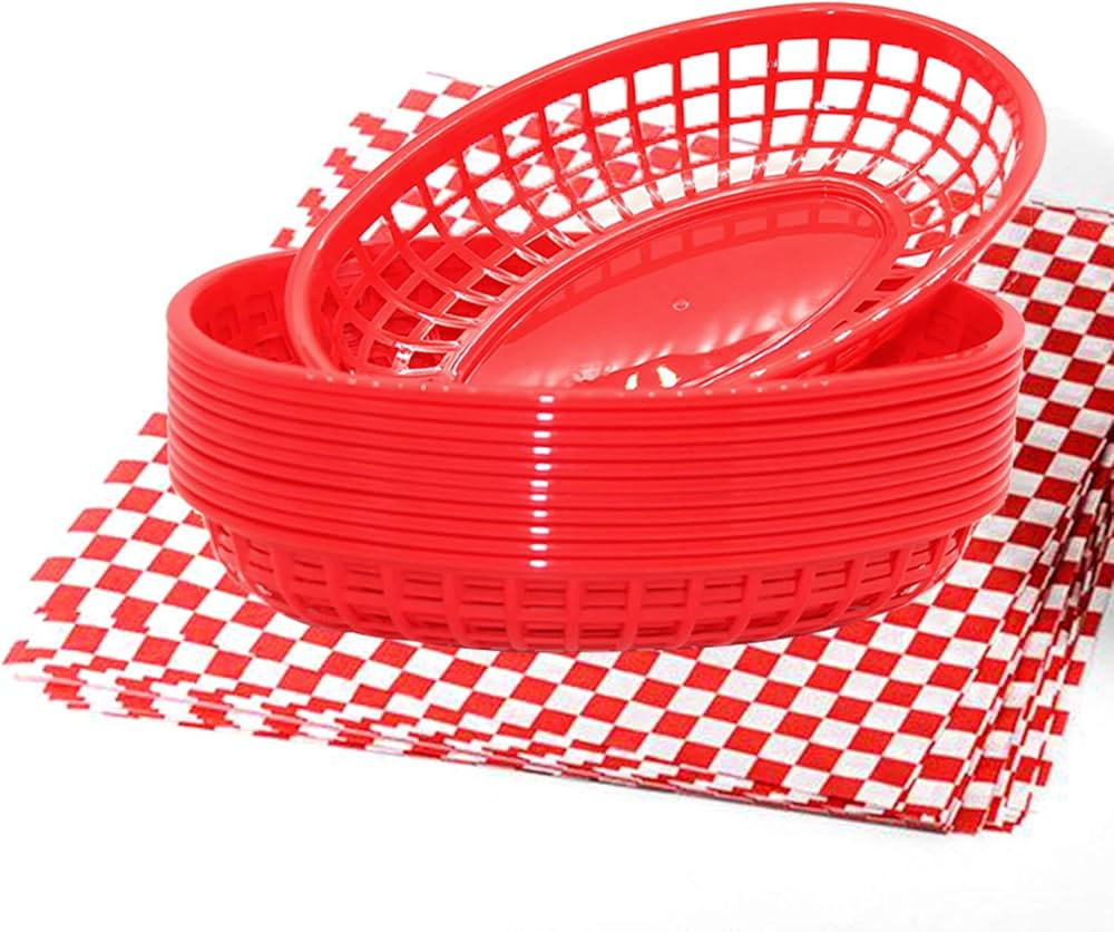 FEOOWV Retro Style Fast Food Basket (12Pk) and Checkered Deli Liner (100 Pk) Combo. Fast Food Bas... | Amazon (US)