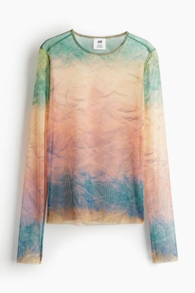 Sheer Printed Top - Apricot/patterned - Ladies | H&M US | H&M (US + CA)