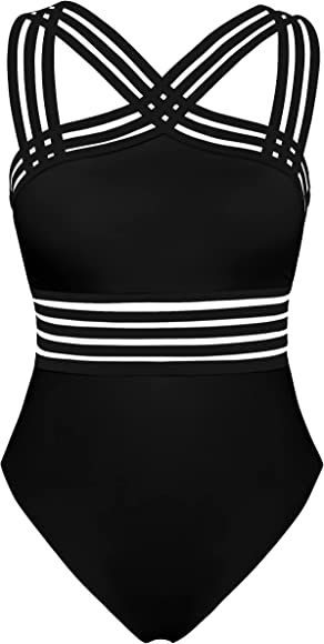 Hilor Women's One Piece Swimwear Front Crossover Swimsuits Hollow Bathing Suits Monokinis | Amazon (US)