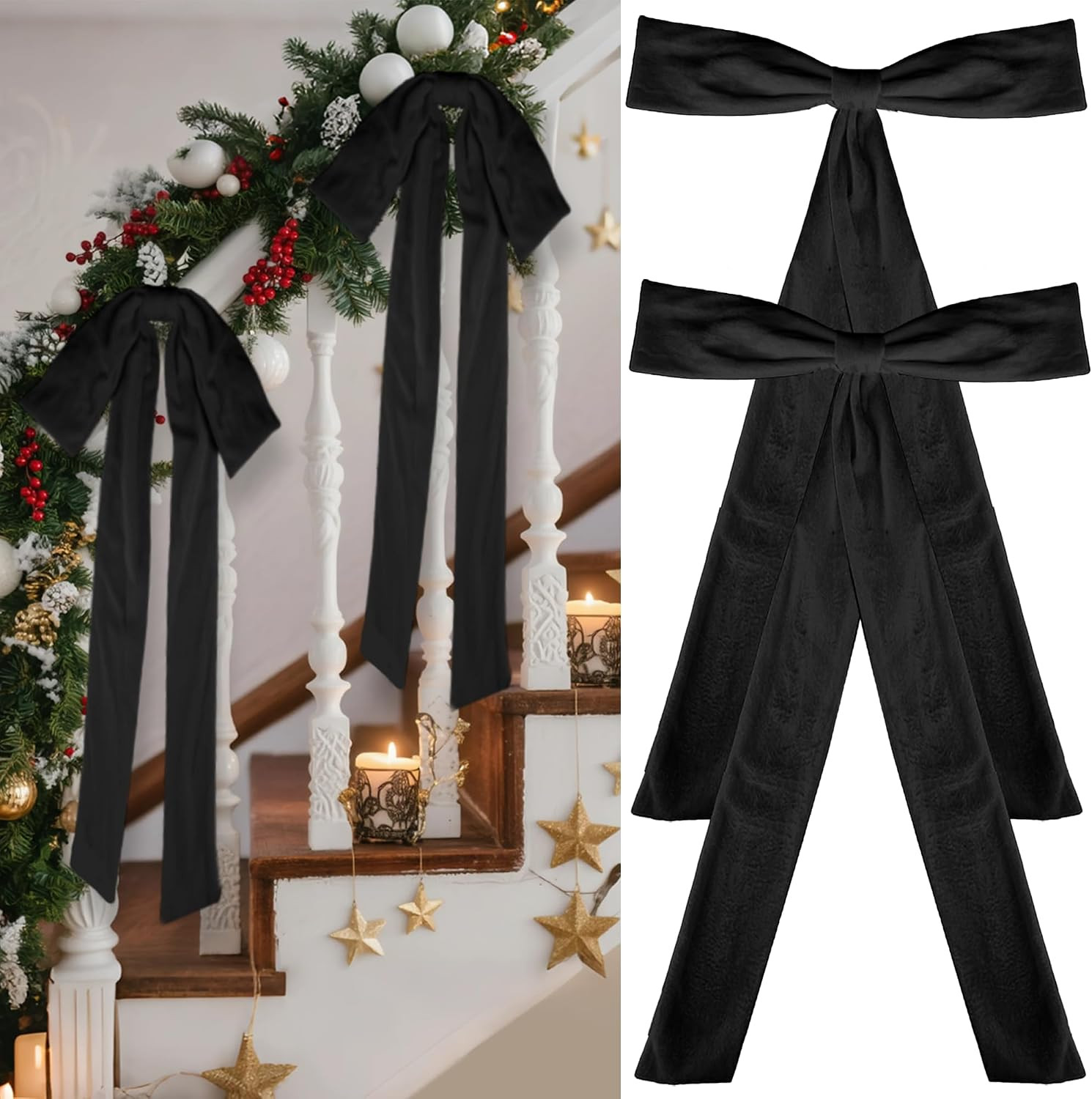 Paquete de 2 lazos grandes de terciopelo de doble cara de 17 x 23.6 pulgadas, decoración rústica de Navidad para coronas, árboles, escaleras, lazos de manualidades para interiores y exteriores con | Amazon (US)