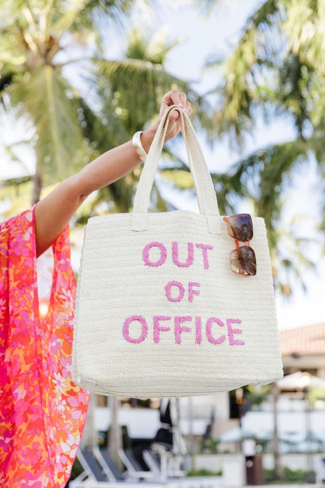 Woven "Out Of Office" Beach Bag | Pink Lily