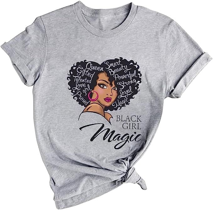 Black Girl Graphic - Melanin Afro Queen Magic T Shirt Black Girl Pride Gift Tee Short Sleeve Tops | Amazon (US)