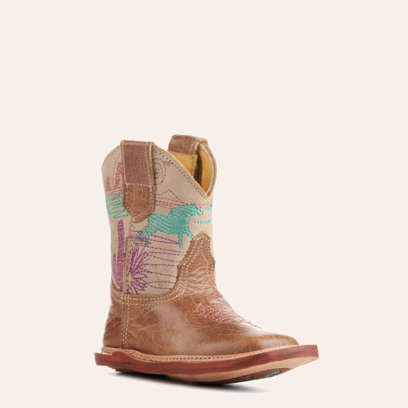 Roper Cowbabies Burnished Brown and Cream Running Free Embroidery Square Toe Cowboy Boots | Cavender's
