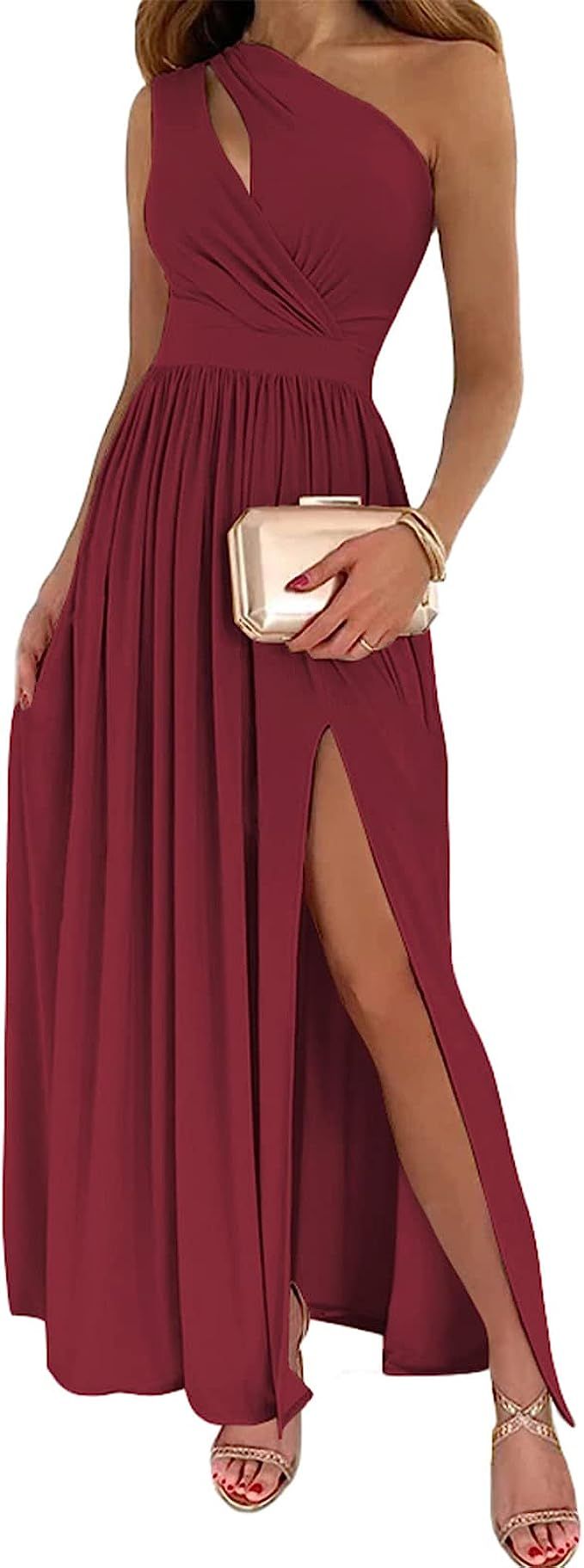 BTFBM Women One Shoulder Cutout Sleeveless Maxi Dresses Side High Split Elegant Formal Prom Bodyc... | Amazon (US)