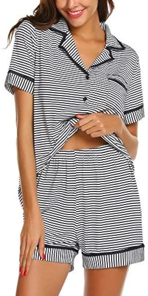 Ekouaer Women's Pajama Sets Button-Down Pj Set Sleepwear Shirt and Shorts Two Piece Lounge Sets | Amazon (US)
