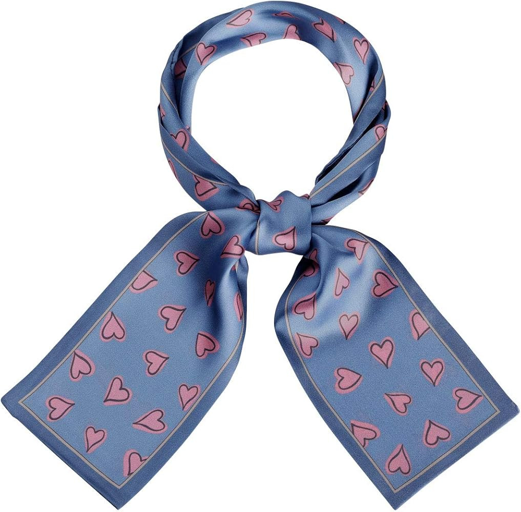 Allegra K Silky Skinny Scarves Ribbon Heart Print Long Hairband Handbag Wrap | Amazon (US)
