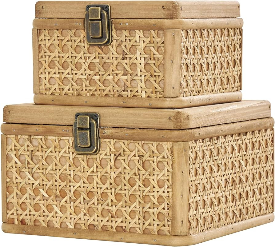 Deco 79 Rattan Handmade Decorative Box Woven Decorative Keepsake Boxes with Bronze Latches, Set o... | Amazon (US)