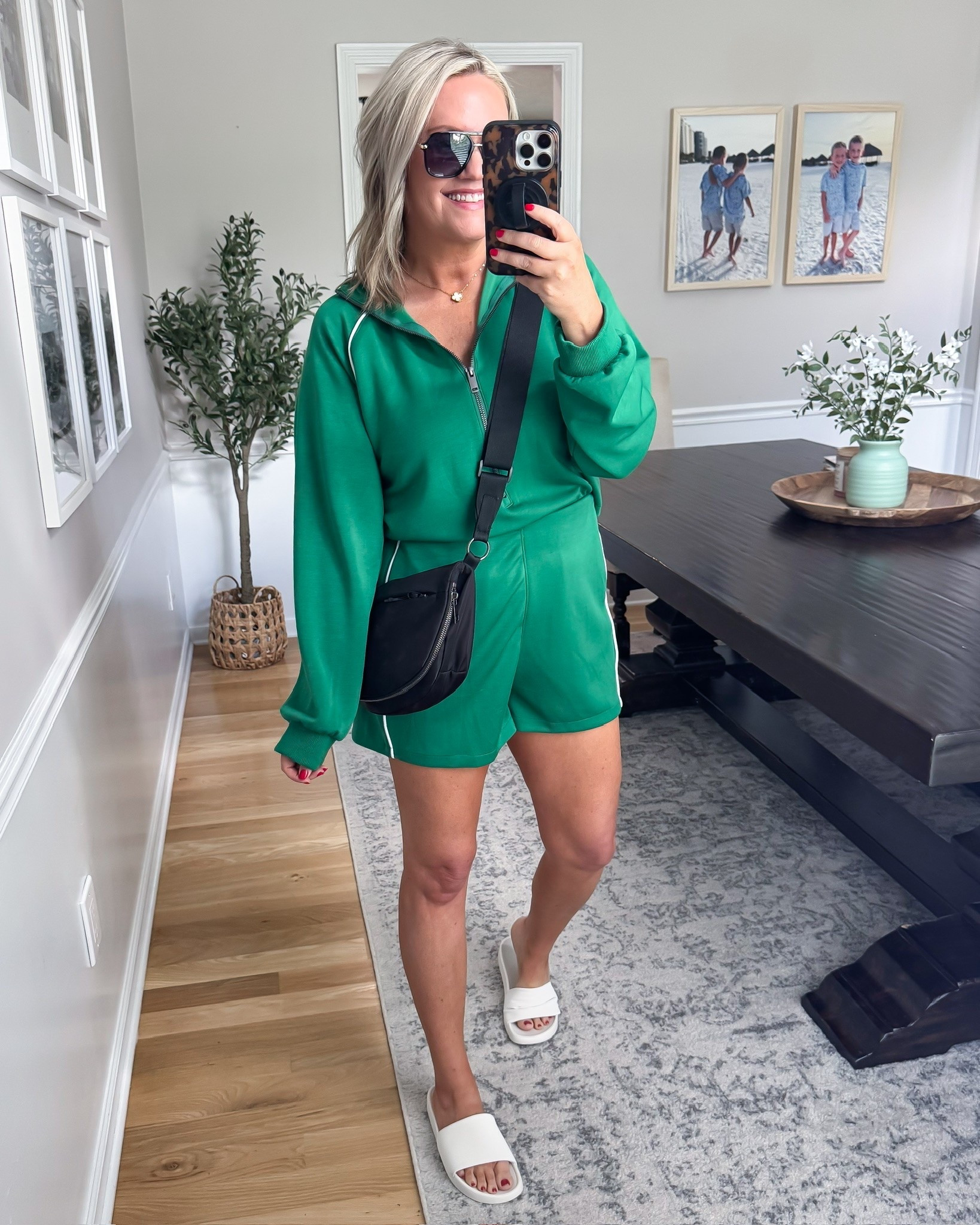 This green zip-up jacket and shorts set is so easy to wear! Perfect for running errands or lounging at home, it keeps you comfy while looking put together. Casual outfit, spring style, loungewear set, cozy outfit, cute summer set, green outfit, weekend style, lovelylifestyling.

#LTKActive #LTKSeasonal #LTKmomlife