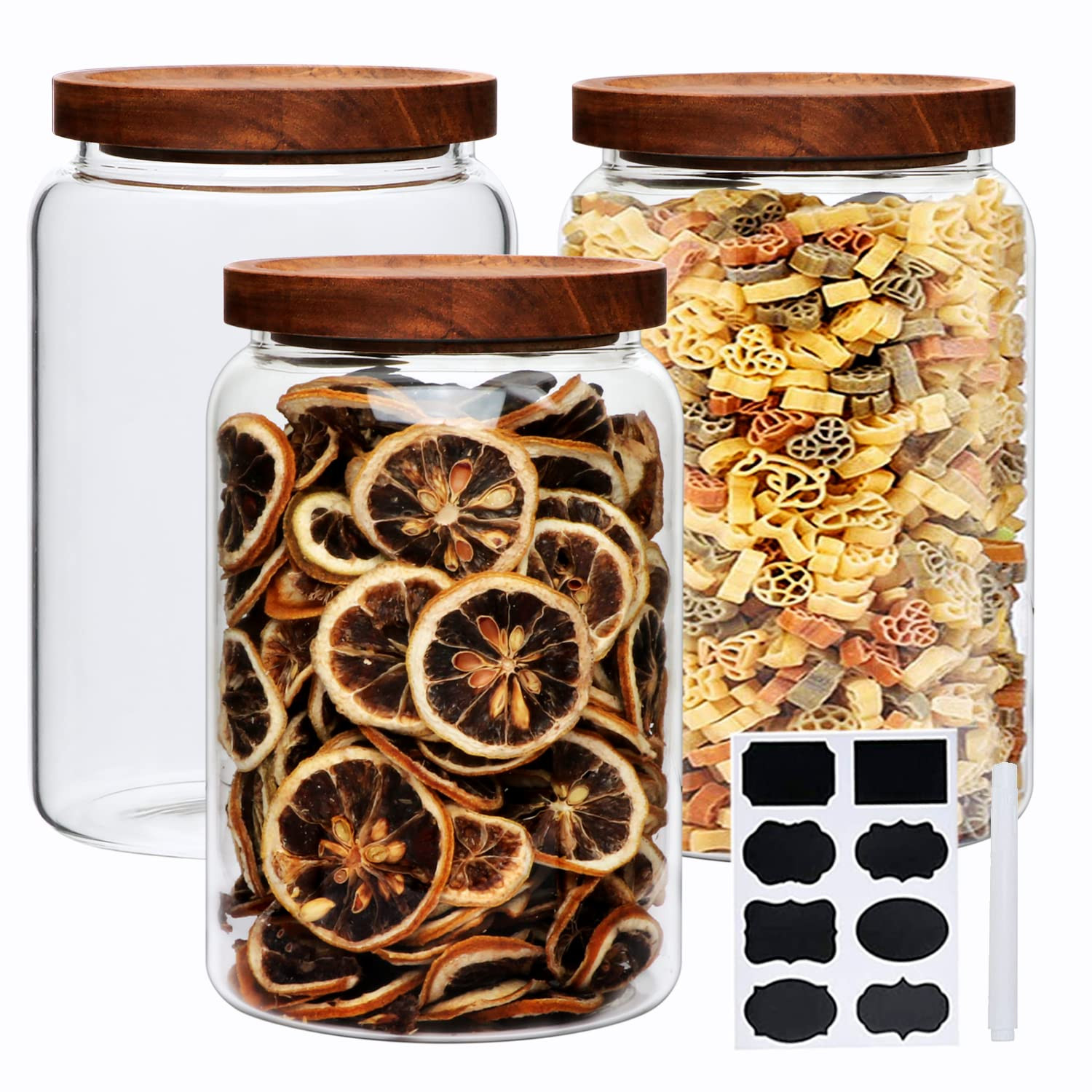 Large Glass Jars,Set of 3 Glass Jars with Wooden Airtight Lids,Food Storage Container for Tea,Spi... | Amazon (US)