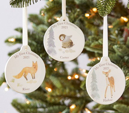 Click for more info about My First Christmas Baby Animals Personalized Ceramic Disc Ornament
