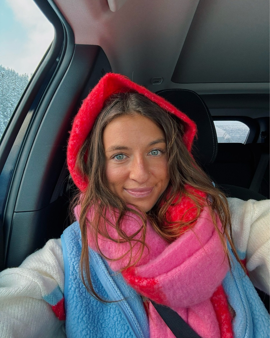 bright colors in winter❄️🌈 >> 
also have bern loving bronzing  drops extra to keep my face glowy and tan during these colder months:) 

scarf, sweater, apres ski, fleece vest, winter outfit 

#LTKHoliday #LTKSeasonal #LTKFindsUnder100