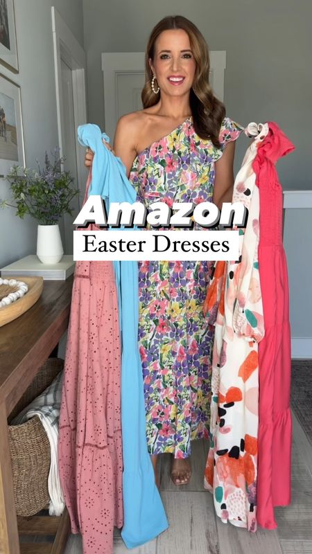 Easter dress. Spring dress. Amazon Easter dress. Amazon spring dress. Baby shower dress. Floral maxi dress. Wedding shower dress. Vacation outfit. Bump-friendly for 1st/2nd tri Amazon clear heels and toe-up espadrilles are TTS. Pearl hoops.

*Wearing smallest size in each. One shoulder floral maxi is a little big in the bust so add double sided tape.

#LTKtravel #LTKwedding #LTKbaby