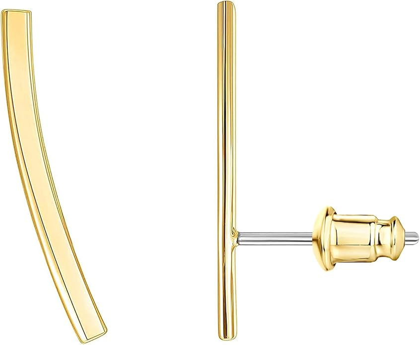 PAVOI 14K Gold Plated Sterling Silver Post Crawler Earrings Cuff Studs | Amazon (US)