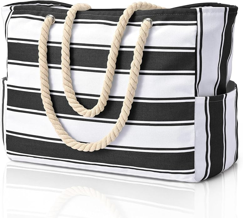 Becokan Beach Bags for Women Large Waterproof Beach Tote Bag Zipper Beach Bags Waterproof Sandpro... | Amazon (US)