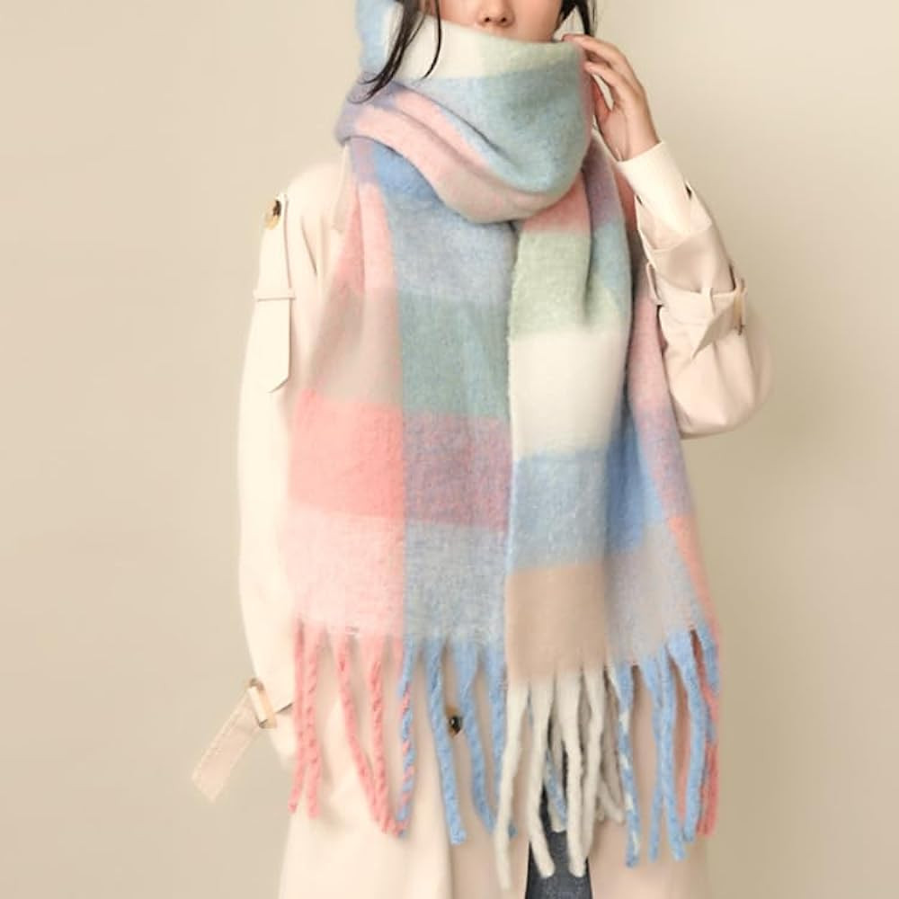Chunky Winter Scarfs for Women Cold Weather Warm Knit Thick Plaid Scarf Long Large Oversized Chec... | Amazon (US)