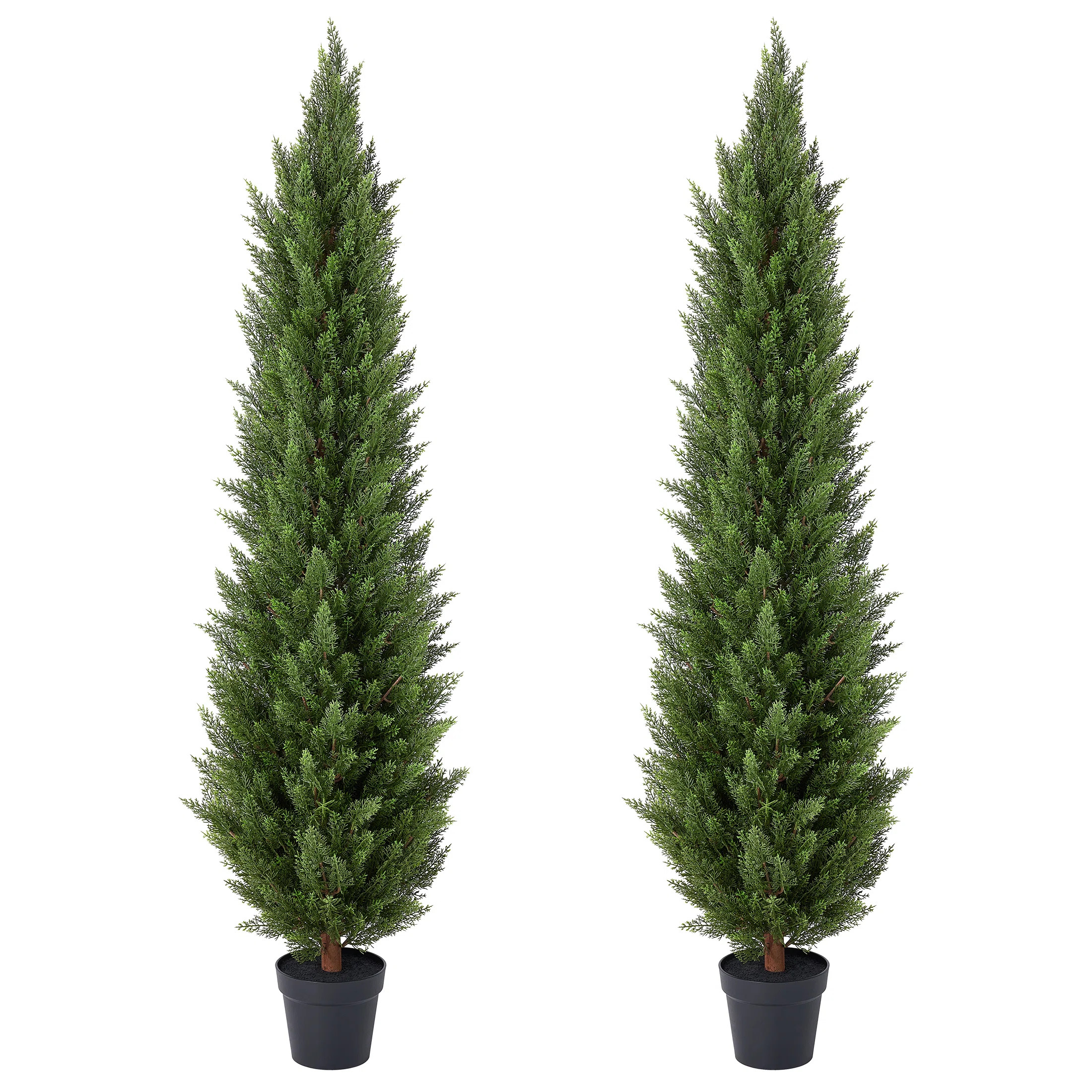 UV Resistant Artificial Cedar Tree With Real Wood Trunk, Tall Faux Cypress Topiary Outdoor Tree, Potted Evergreen Plants For Front Porch Entryway Deco | Wayfair North America