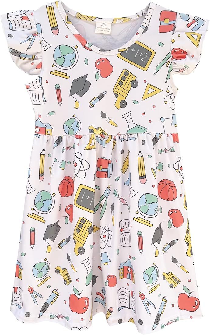 Adorable Back to School Baby Girls Dress Knee Length Cartoon Print Dresses, Fit for 1-7 Years Gir... | Amazon (US)