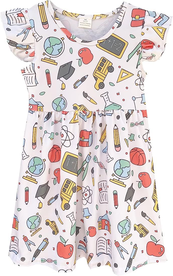 Adorable Back to School Baby Girls Dress Knee Length Cartoon Print Dresses, Fit for 1-7 Years Gir... | Amazon (US)
