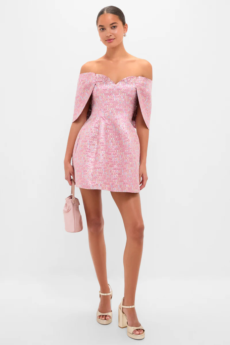 Pink Multi Jacquard Off-the-Shoulder Kara Mini Dress | Tuckernuck (US)