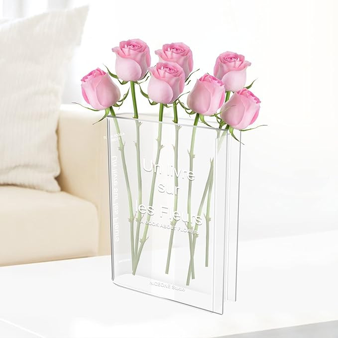 Hotbest Clear Book Vase, Decorative Bookend, Book Vase for Flowers Aesthetic Room Decor, Rectangl... | Amazon (US)