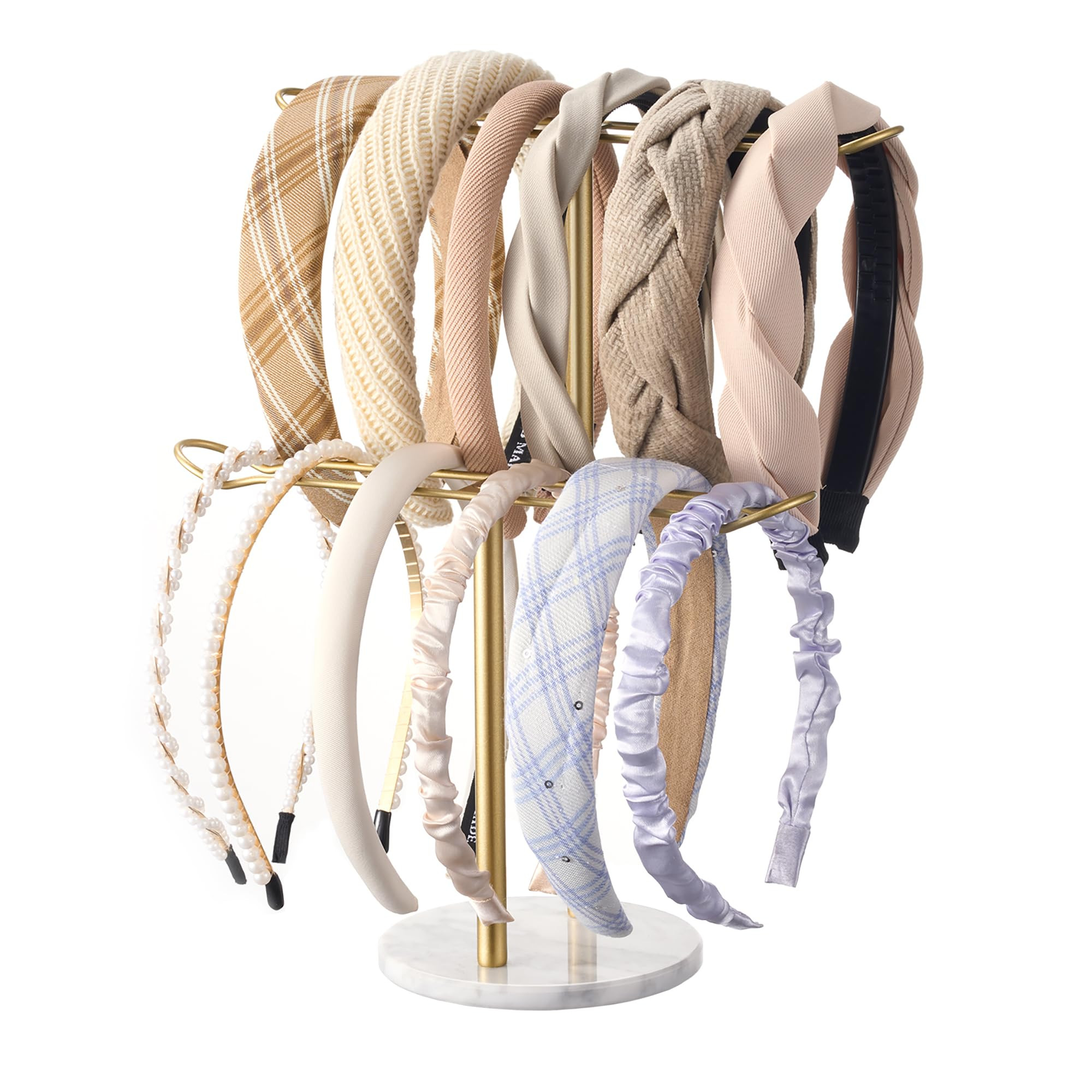 Gold Headband Holder and Scrunchie Organizer: Hair Accessory Storage Stand with White Marble Base... | Amazon (US)
