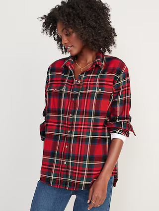 Long-Sleeve Plaid Flannel Boyfriend Tunic Shirt for Women | Old Navy (US)