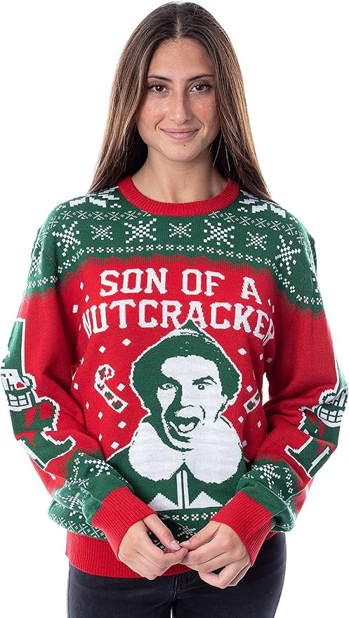Bioworld ELF Movie Men's Son of a Nutcracker Ugly Christmas Sweater Holiday Knit Pullover | Amazon (US)