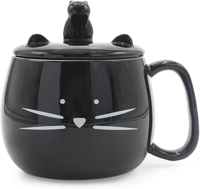 Koolkatkoo 16OZ Cute Cat Coffee Mug with Cell Phone Holder Lid for Cat Lover Unique Ceramic Black... | Amazon (US)