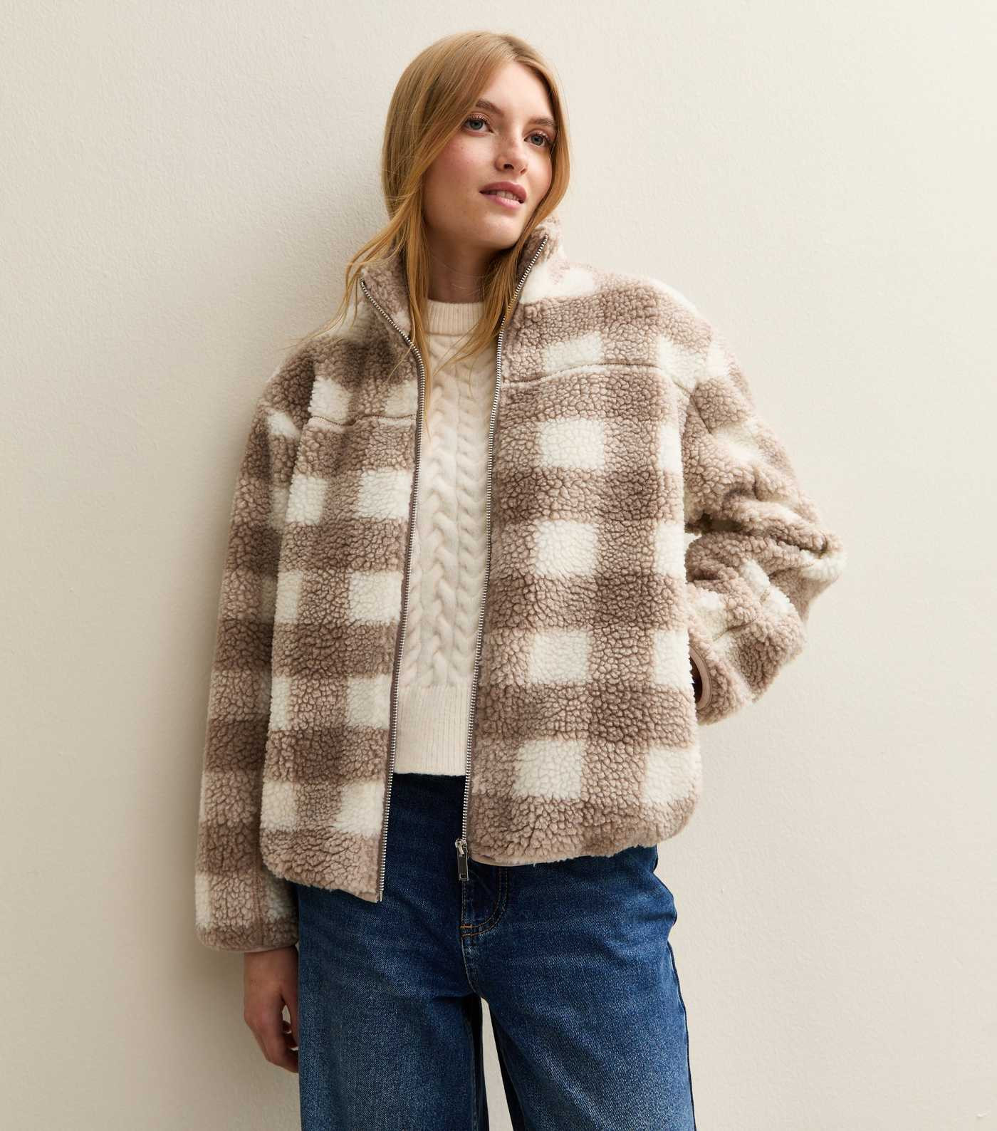 Brown Checked Borg Jacket | New Look | New Look (UK)