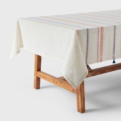84&#34; x 60&#34; Cotton Striped Textured Tablecloth - Threshold&#8482; | Target