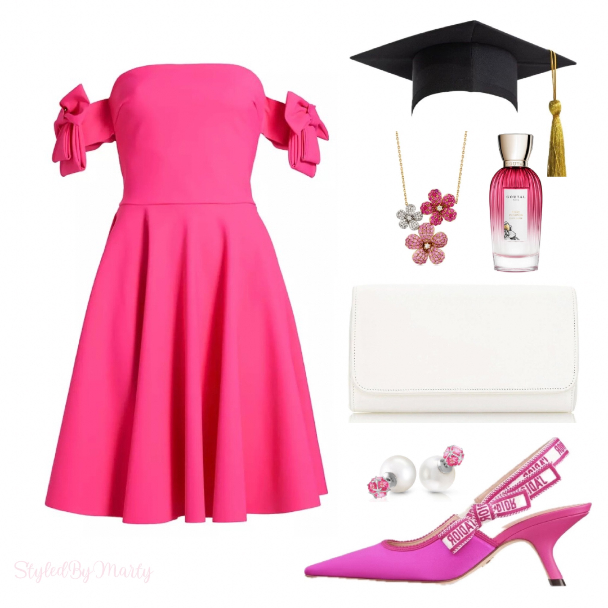 Graduation dress, graduation outfit, graduation party dress, fuschia dress, fuchsia dress, pink graduation dress, pink bow midi dress, elegant dress, feminine dress, feminine fashion, formal dress, white clutch bag 

#LTKStyleTip #LTKParties #LTKSeasonal