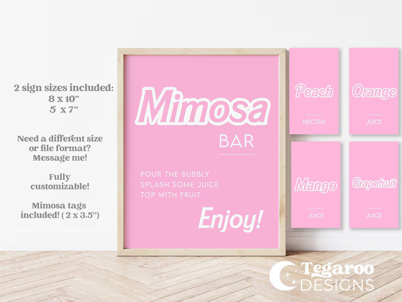 Dolly Doll Pink Mimosa Bar Sign Mimosa Tags Lets Go Party - Etsy | Etsy (US)