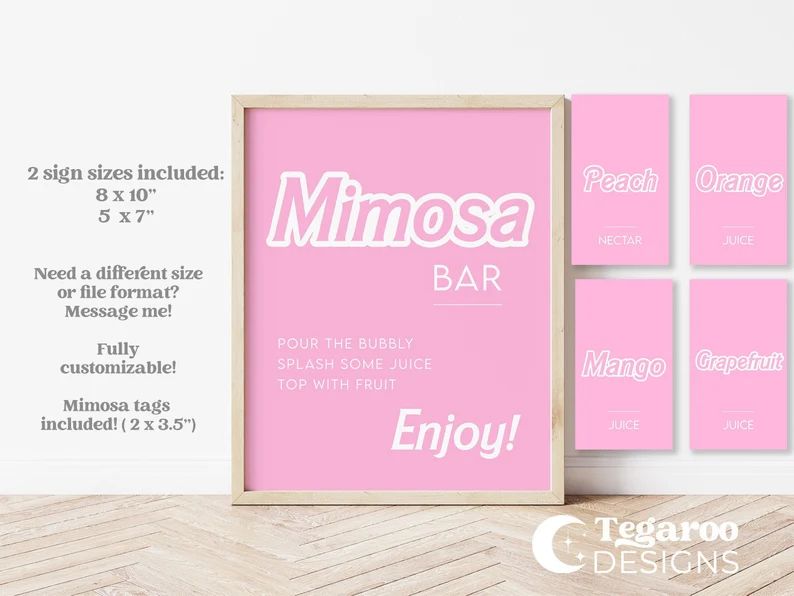Dolly Doll Pink Mimosa Bar Sign Mimosa Tags Lets Go Party - Etsy | Etsy (US)
