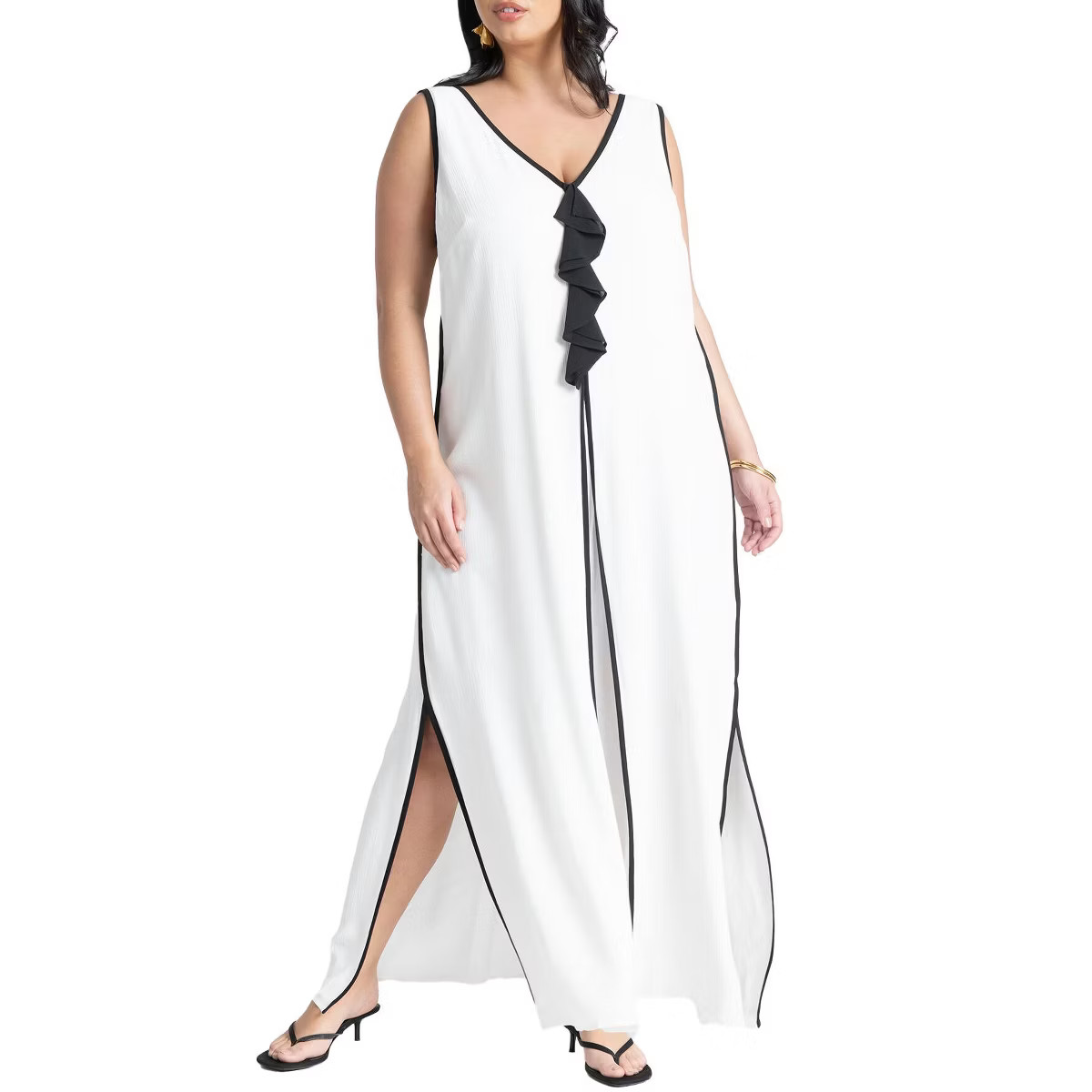 ELOQUII Women's Plus Size V Neck Gauze Maxi Dress | Target