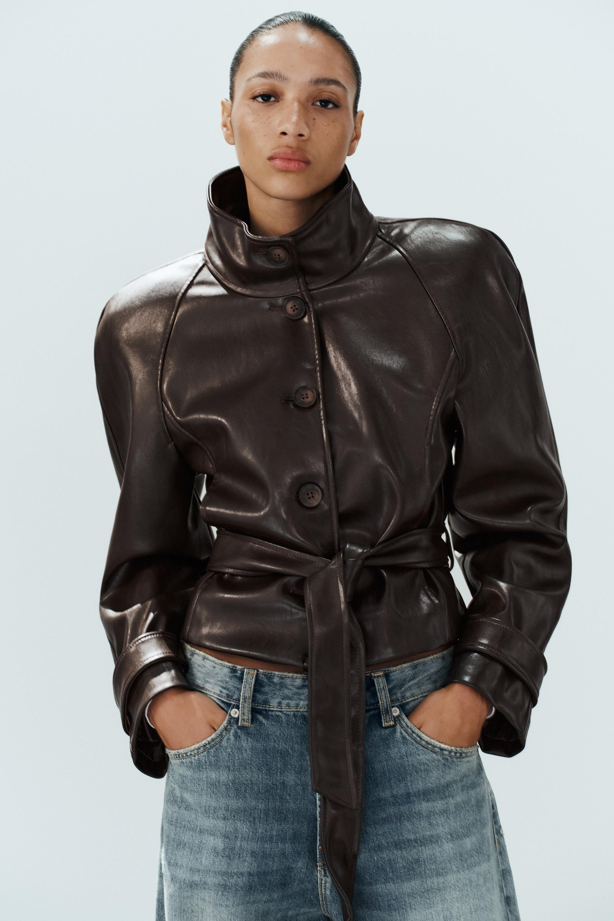 SHOULDER PAD LEATHER EFFECT TRENCH JACKET | Zara UK
