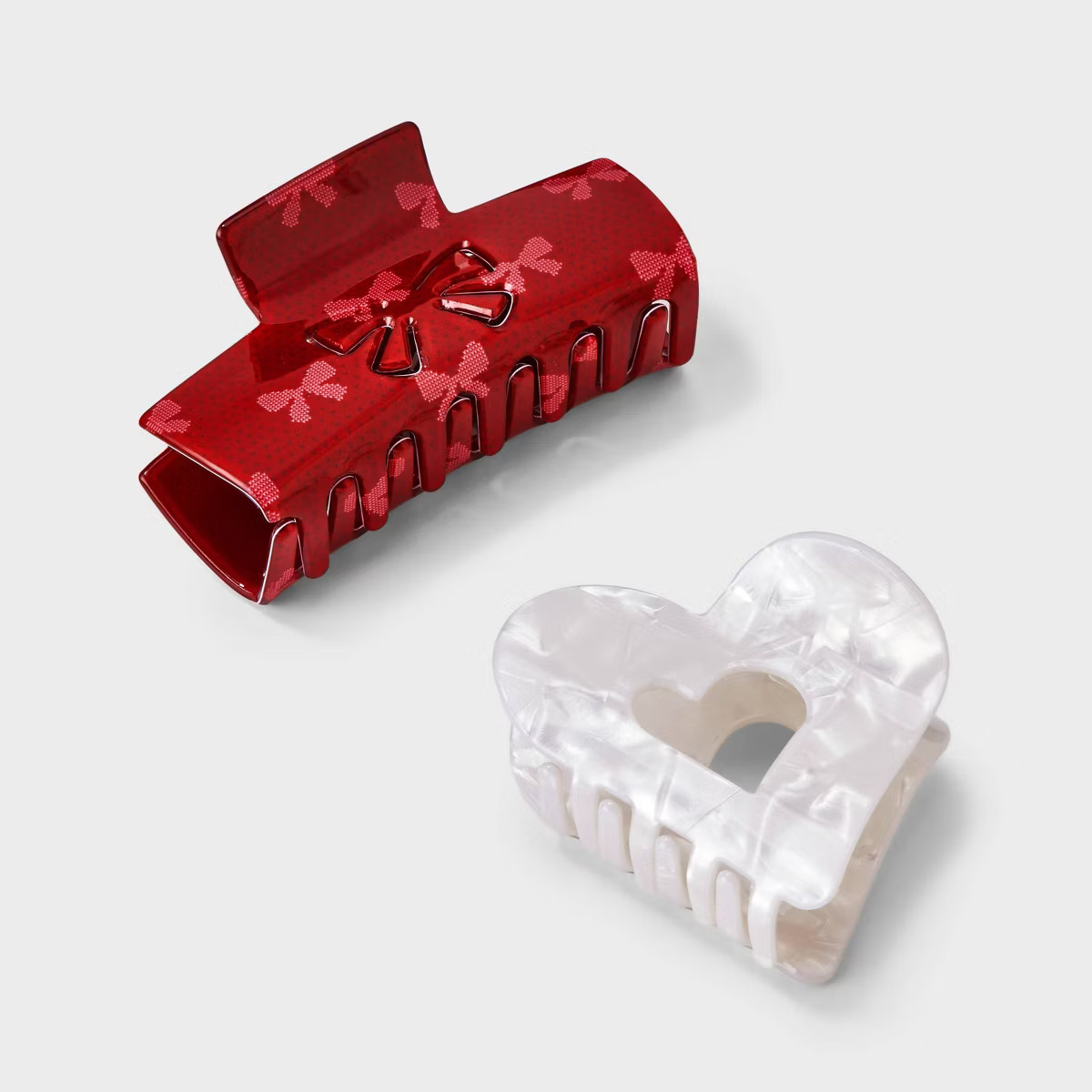 Girls' 2pk Heart and Bow Claw Clip Set - art class™ Red/Ivory | Target