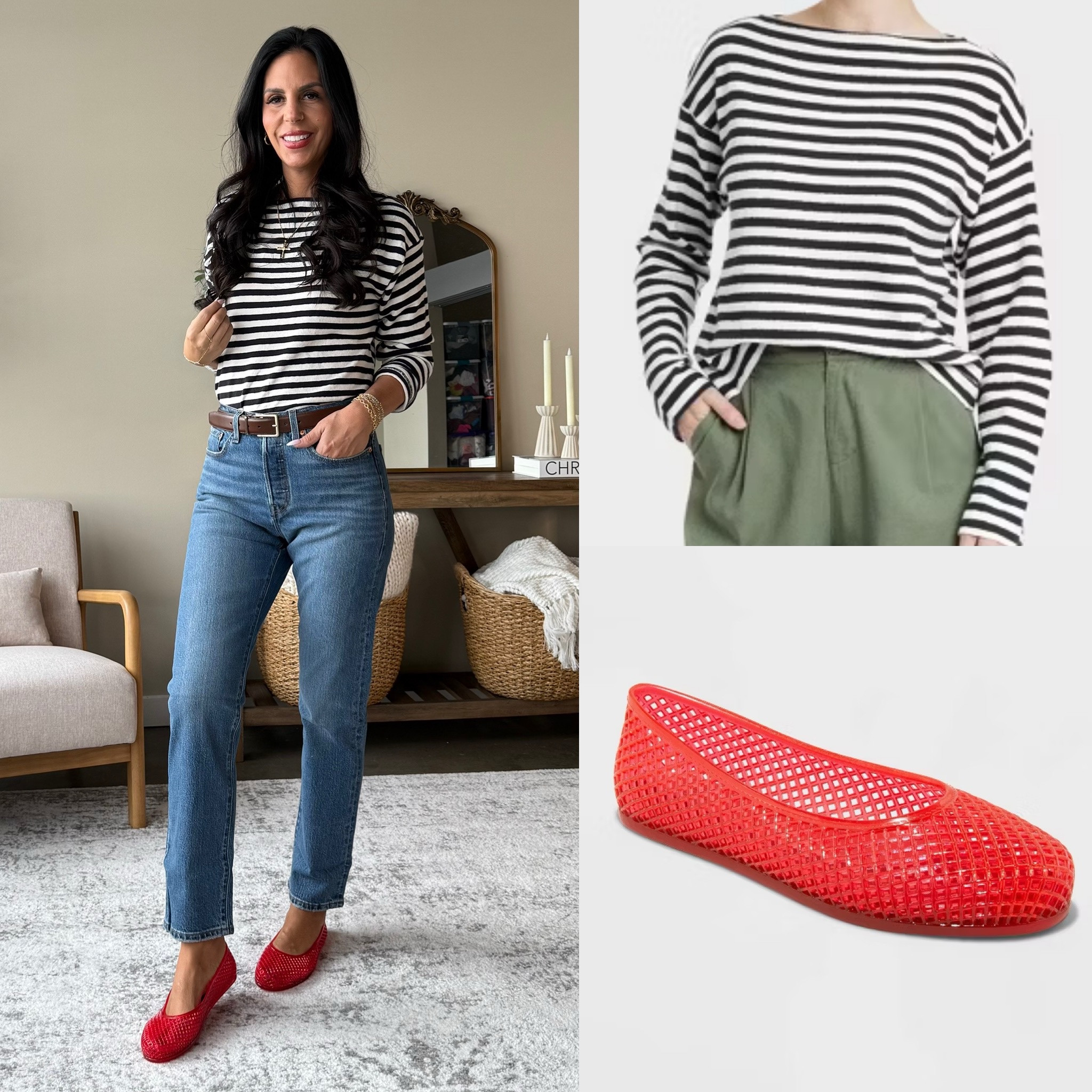 Target jellies that I am loving- on sale 
Striped top- small 
Levi jeans- size 27 

#LTKFindsUnder50 #LTKOver40 #LTKSaleAlert