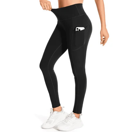 GymCope Women s High Waist Ankle Yoga Leggings Workout Pants with Two Side Pockets Black L | Walmart (US)