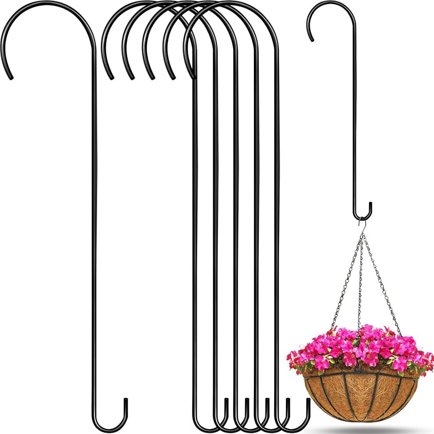 6 Pack 24 Inch Large S Hooks for Hanging Plants Black Metal Plant Hanger Long Tree Hooks Plant Ho... | Amazon (US)