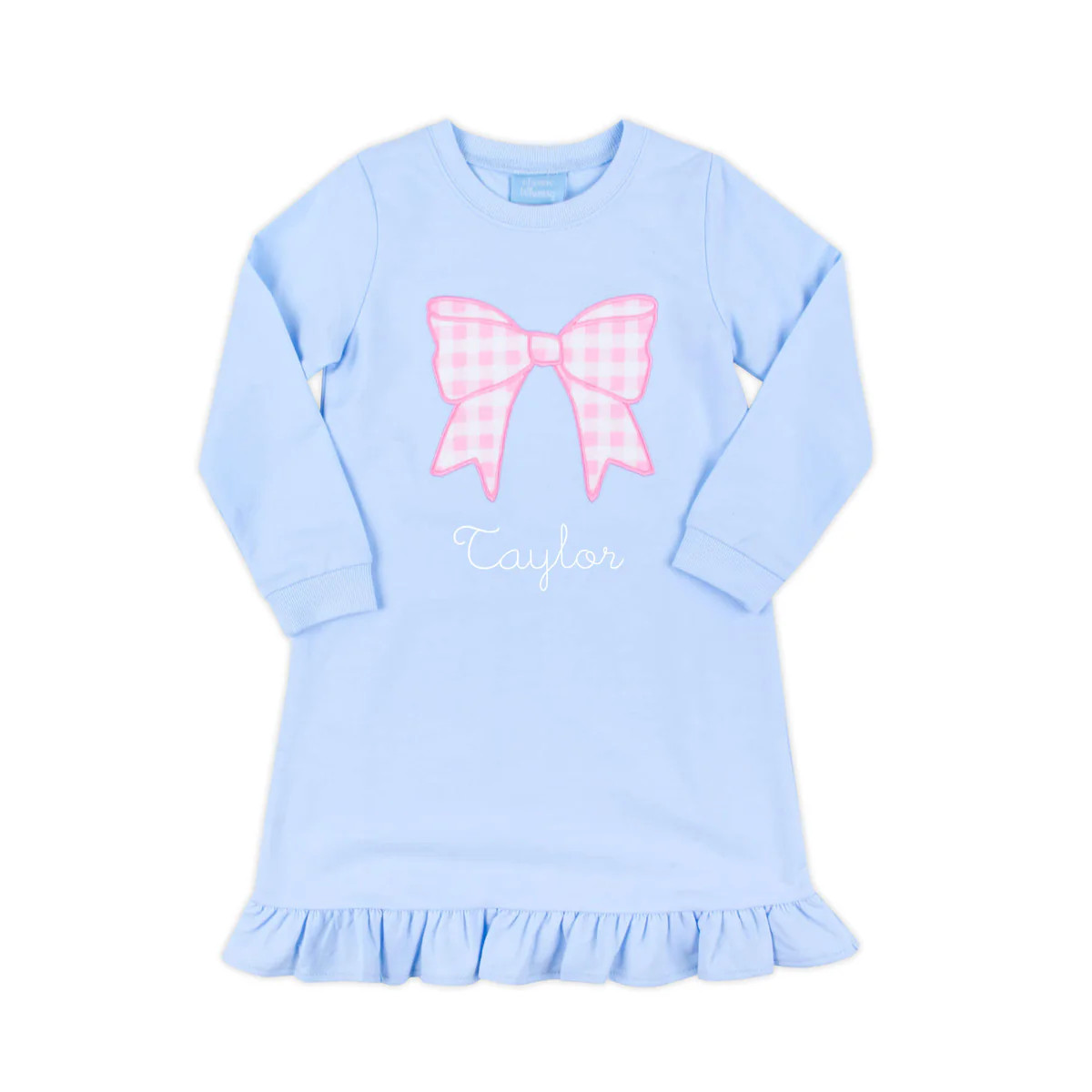 Bow Applique Long Sleeve Ruffle Dress | Classic Whimsy