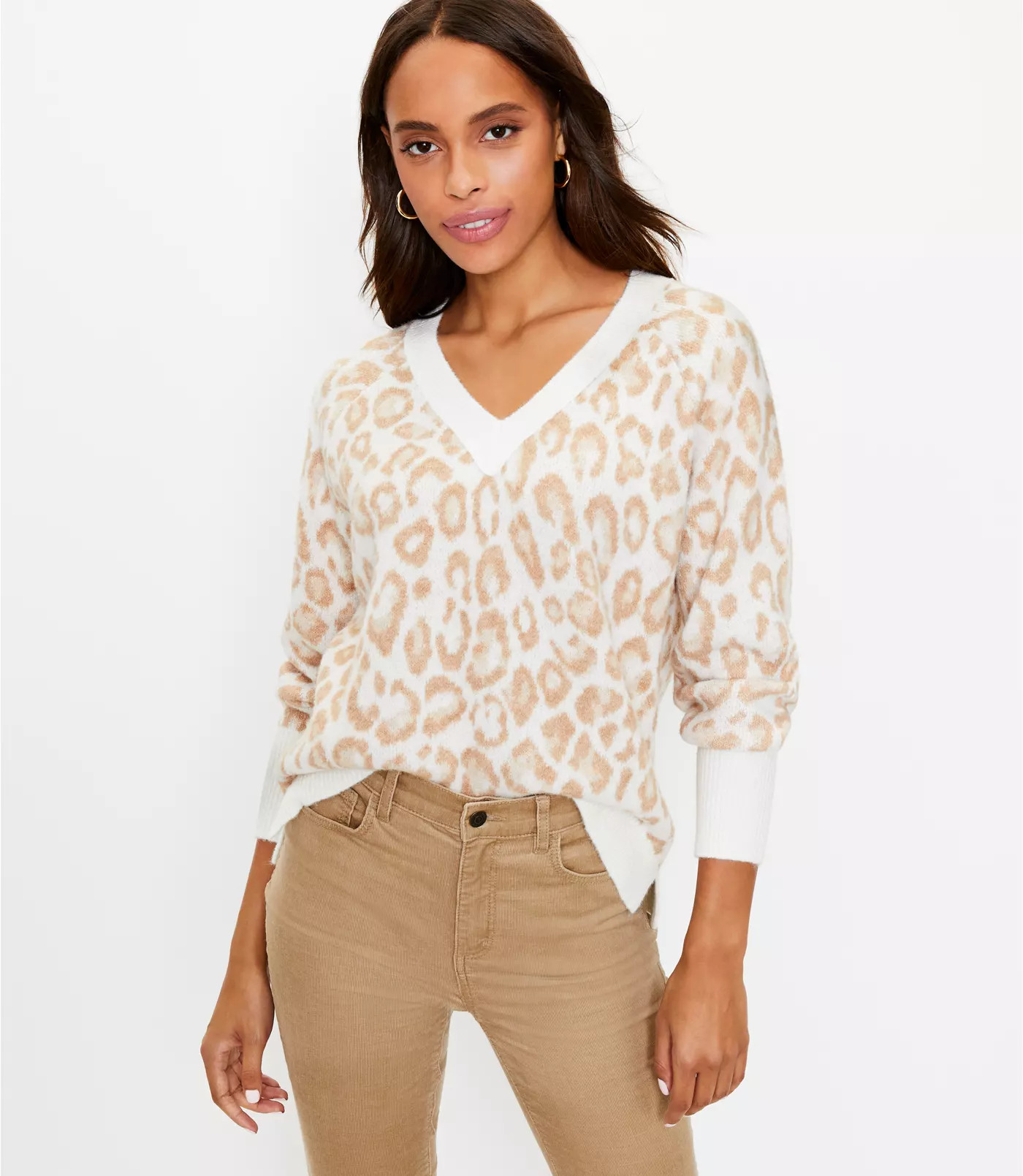 Leopard Print Relaxed V-Neck Sweater | LOFT