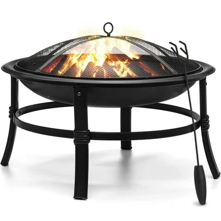 Singlyfire 26 inch Fire Pit for Outside Portable Fire Pit Wood Burning Small Fire Bowl for Camping Picnic Bonfire Patio Outside Backyard Garden Firepit with Log Grate, Poker | Walmart (US)