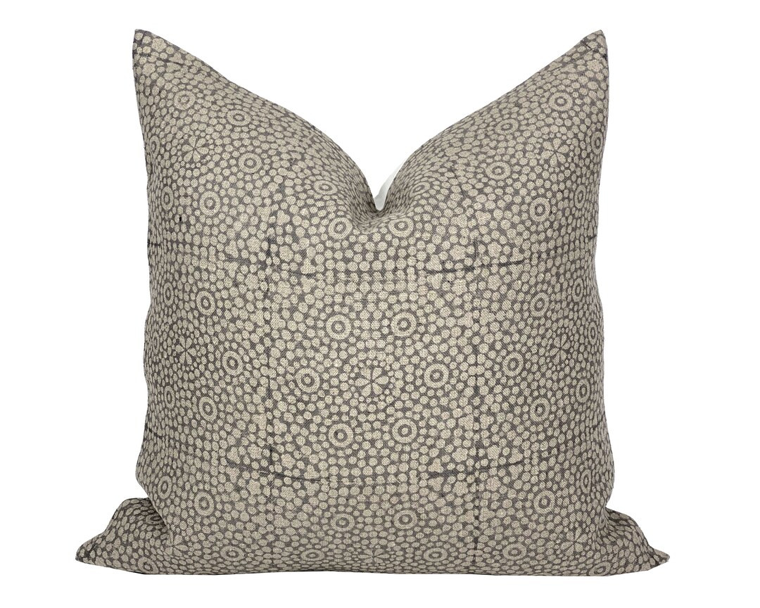 GAIA  Designer Grey Tan Linen Pillow Cover Block Print - Etsy | Etsy (US)