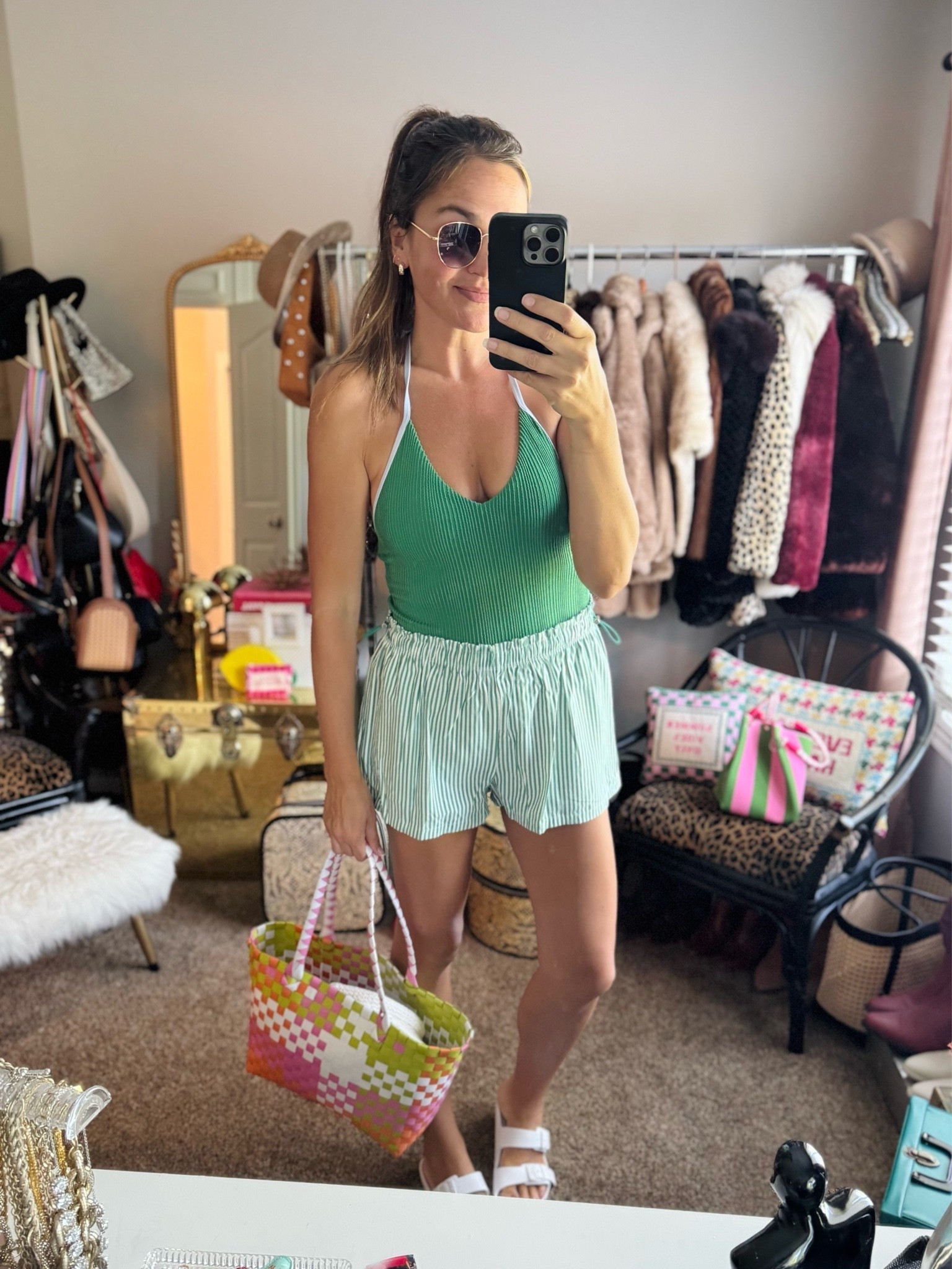 Swimsuit onsale for $12! Runs large; wearing an XS. Tall girl approved! Light padding, slightly cheeky. Entire website 40-70% off plus an extra 20% off for cardholders with promo code EXTRA! 🚨

 Shorts: wearing a medium

#LTKmomlife #LTKSaleAlert #LTKSwim