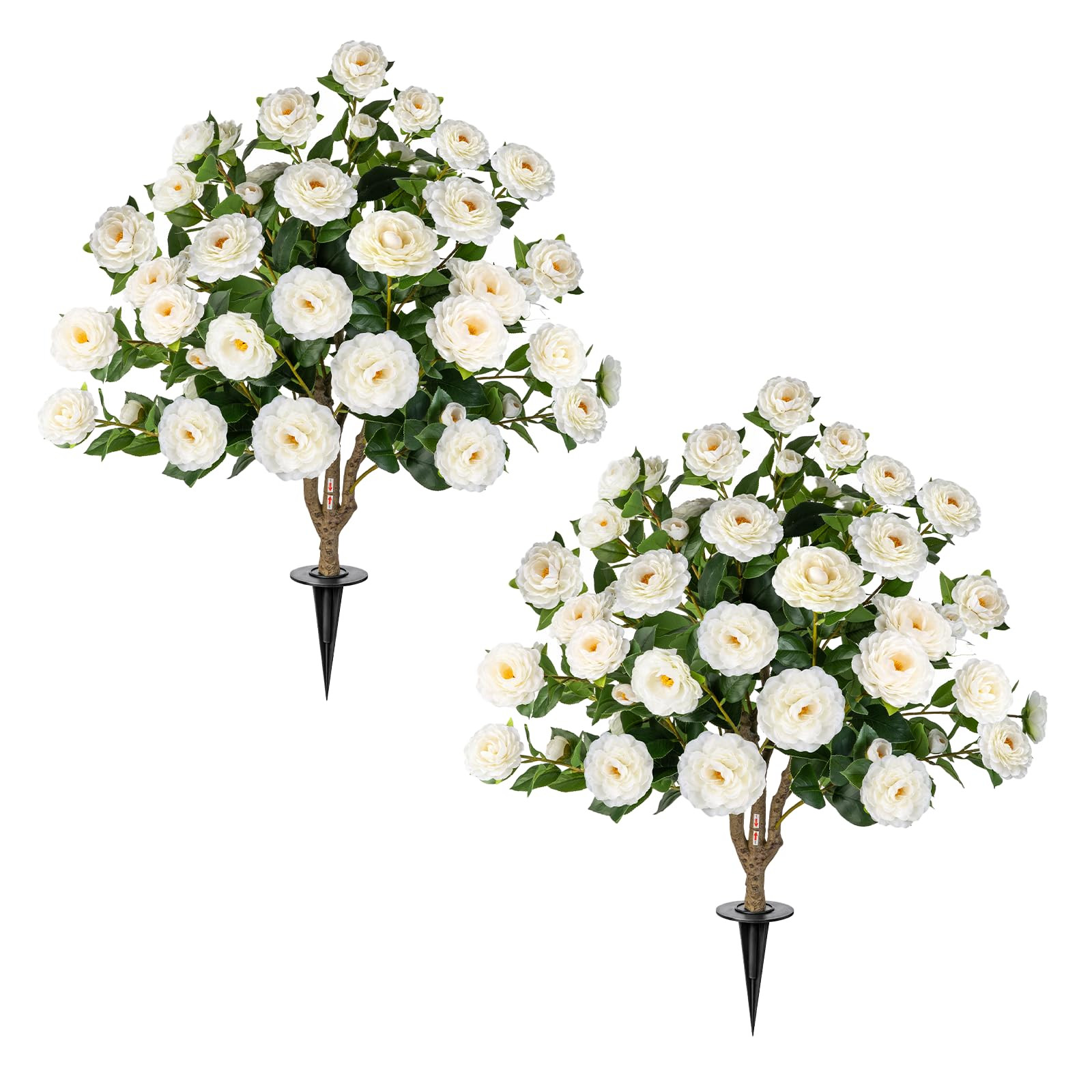 2 Pack 3FT Artificial Camellia Tree with Ground Spike, Full Bloom Fake Camellia Plant Outdoor, De... | Amazon (US)