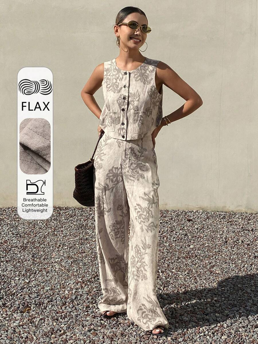 LocalLivesso Beige,Summer,Casual,Holiday,Vacation,Holiday Women's Ditsy Floral Sleeveless Cardiga... | SHEIN