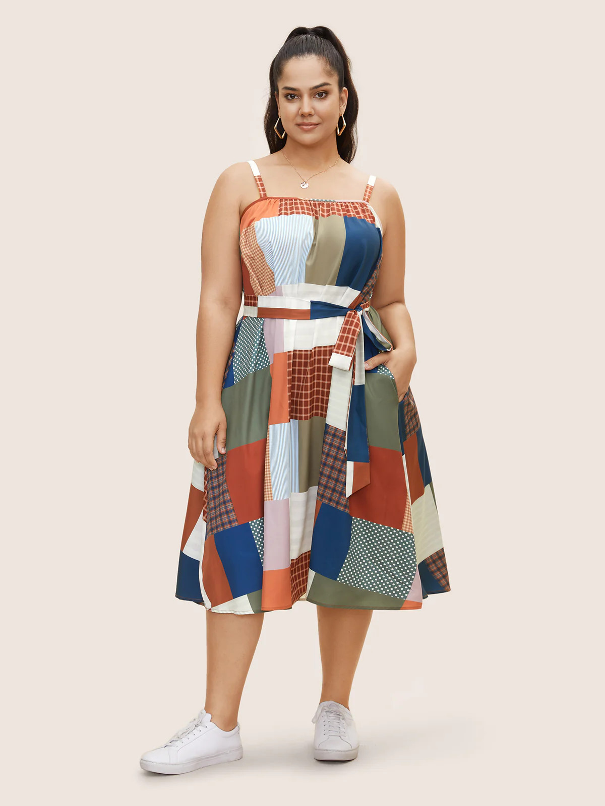 Colorblock Contrast Belted Midi Cami Dress | Bloomchic